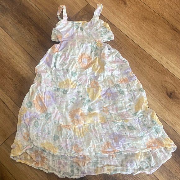 Abercrombie Kids LIKE NEW 100% cotton pastel floral side cutout midi dress 7/8 - Picture 2 of 7